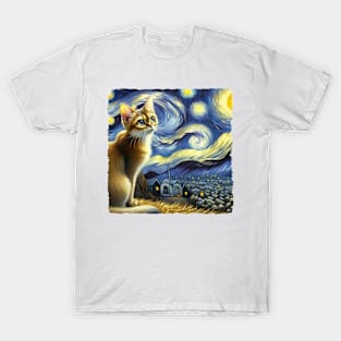 Singapura Starry Night Inspired - Artistic Cat T-Shirt